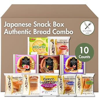 Japanese Snack box Bread Combo - Japanese Bakery 6 Baked Pastry, 1 melon pan and 3 Bun Wagashi and Dagashi Gift Set (Pack of 10)