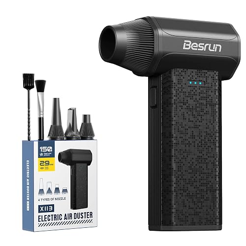 Besrun Electric Air Duster - 110,000 RPM Compressed Air Duster, 120W Cordless Air Blower for Computer Keyboard，House, Outdoor & Car, 3-Speed Rechargeable Mini Turbo Fan, Type-C Fast Charge (X113) - All Black