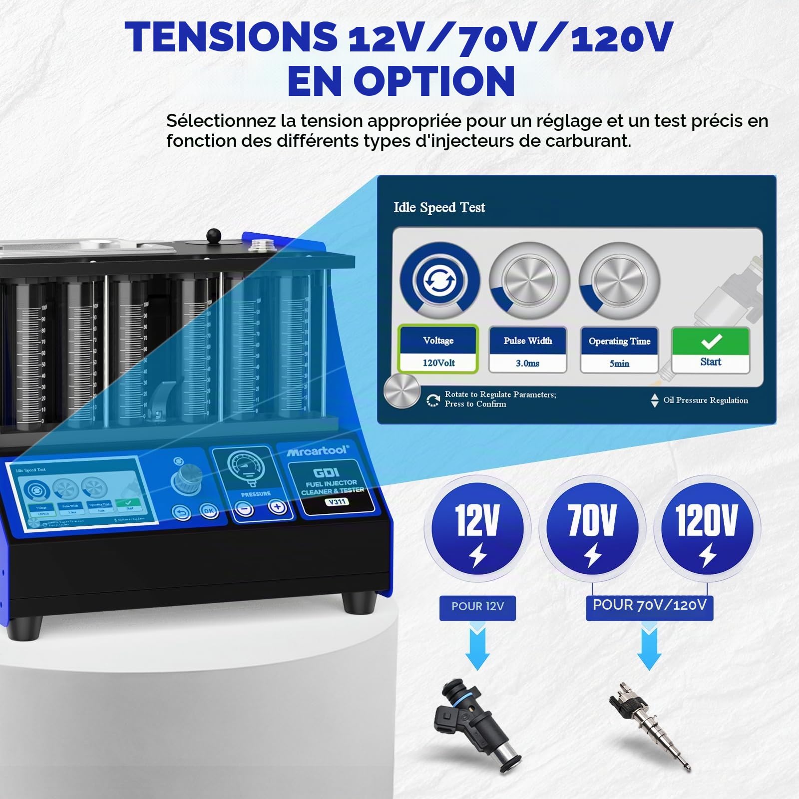 MR CARTOOL V311 Testeur d'injecteur de Carburant et Machine de Nettoyage, 6 Cylindres GDI EFI FSI d'outils de Nettoyage Machine d'essai d'injecteur de Carburant de Voiture et de Moto à Essence