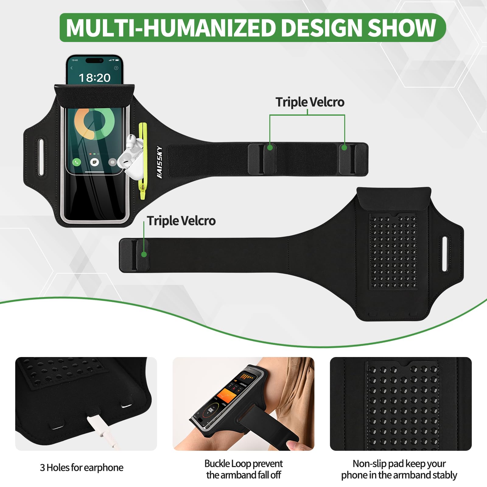 Brazalete para Correr con Bolsa para Auriculares para iPhone 16/15/14 MAX/Pro/Plus y Galaxy S20/S10, Compatible con Pantalla táctil, Soporte para teléfono para Correr con Ranura para Tarjetas