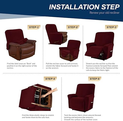 Miniatura 25 de Asnomy Fundas para sillas reclinables con bolsillos, funda elástica de terciopelo para sofá reclinable, 1 pieza, protector de muebles para perros