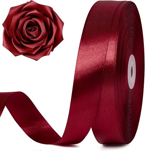 Burgundy Satin Ribbon 1 Inch x 100 Yards | Ribbon for Gift Wrapping, Bows Making, Flower Bouquet, Crafts, Wedding Party Decoration