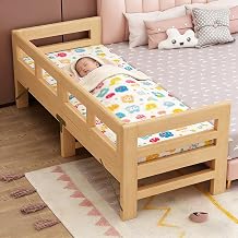 Foldable 3-sided Guardrail Crib Baby Safety Bed, Wooden Nursery Furniture Bedside Sleeper - Splicing Single Small Cot Cama with Removable Fence 180 x 50 x 30 cm