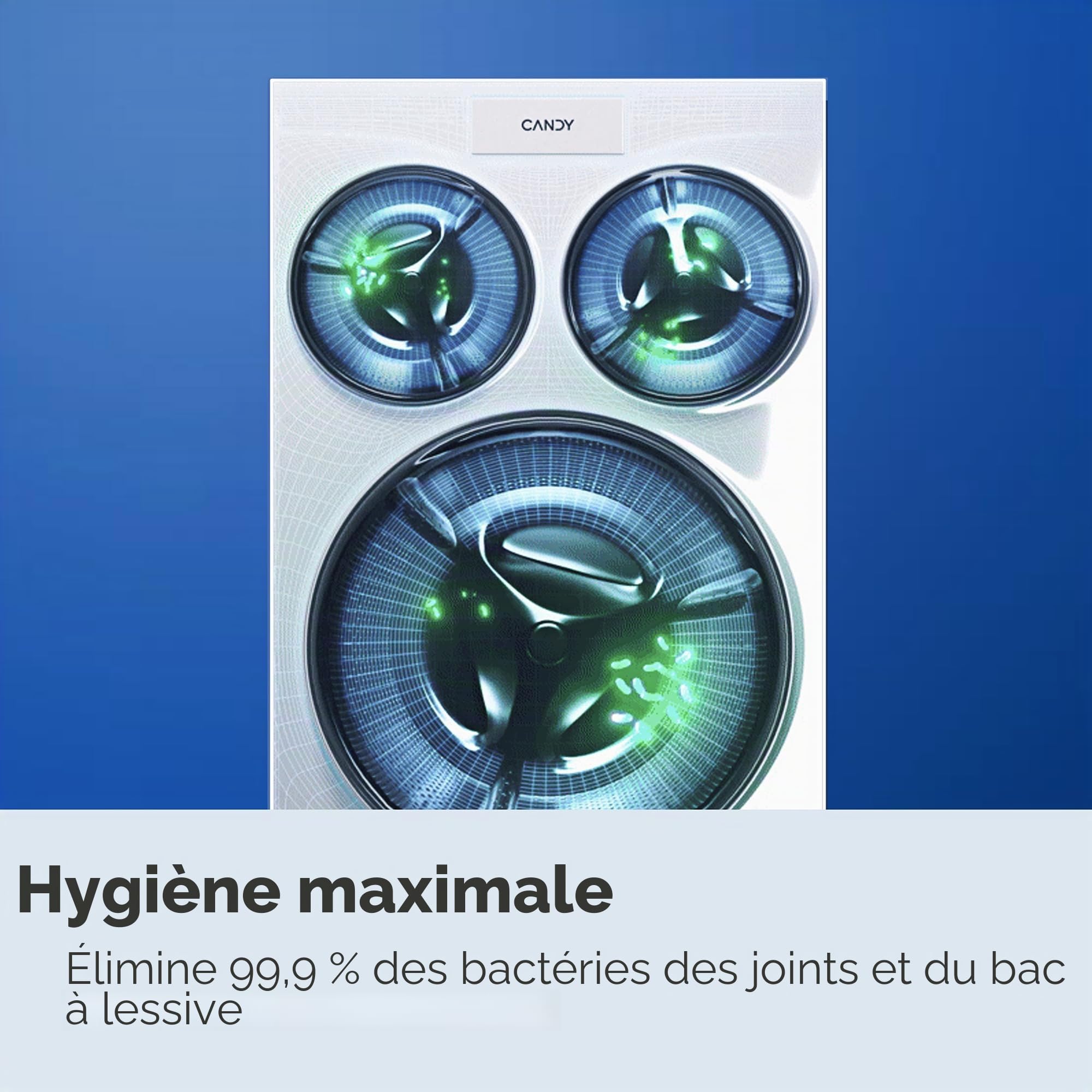 Candy MultiWash Machine à laver 3 disques indépendants 10+1+1kg 1400rpm Moteurs Direct Drive DIY Smart AI Classe A Hygiène UV Blanc