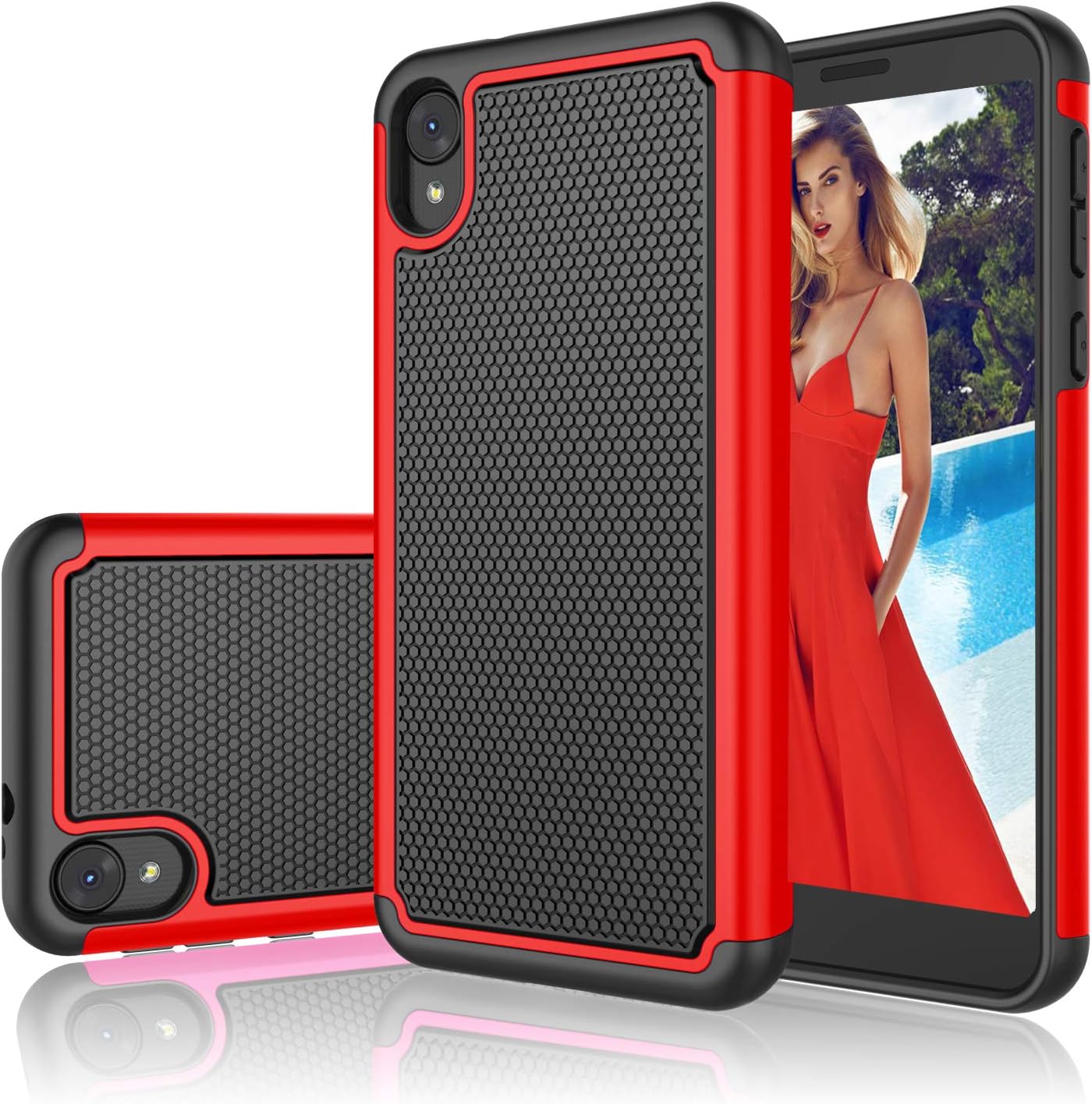 Moto E6 Case, Takfox for Motorola Moto E6 Phone Case Protective Heavy Duty Hard PC Back & Soft Silicone Dual Layer [Ysaturn] Shockproof Reinforced Armor Bumper Phone Case for Motorola Moto E6-Red