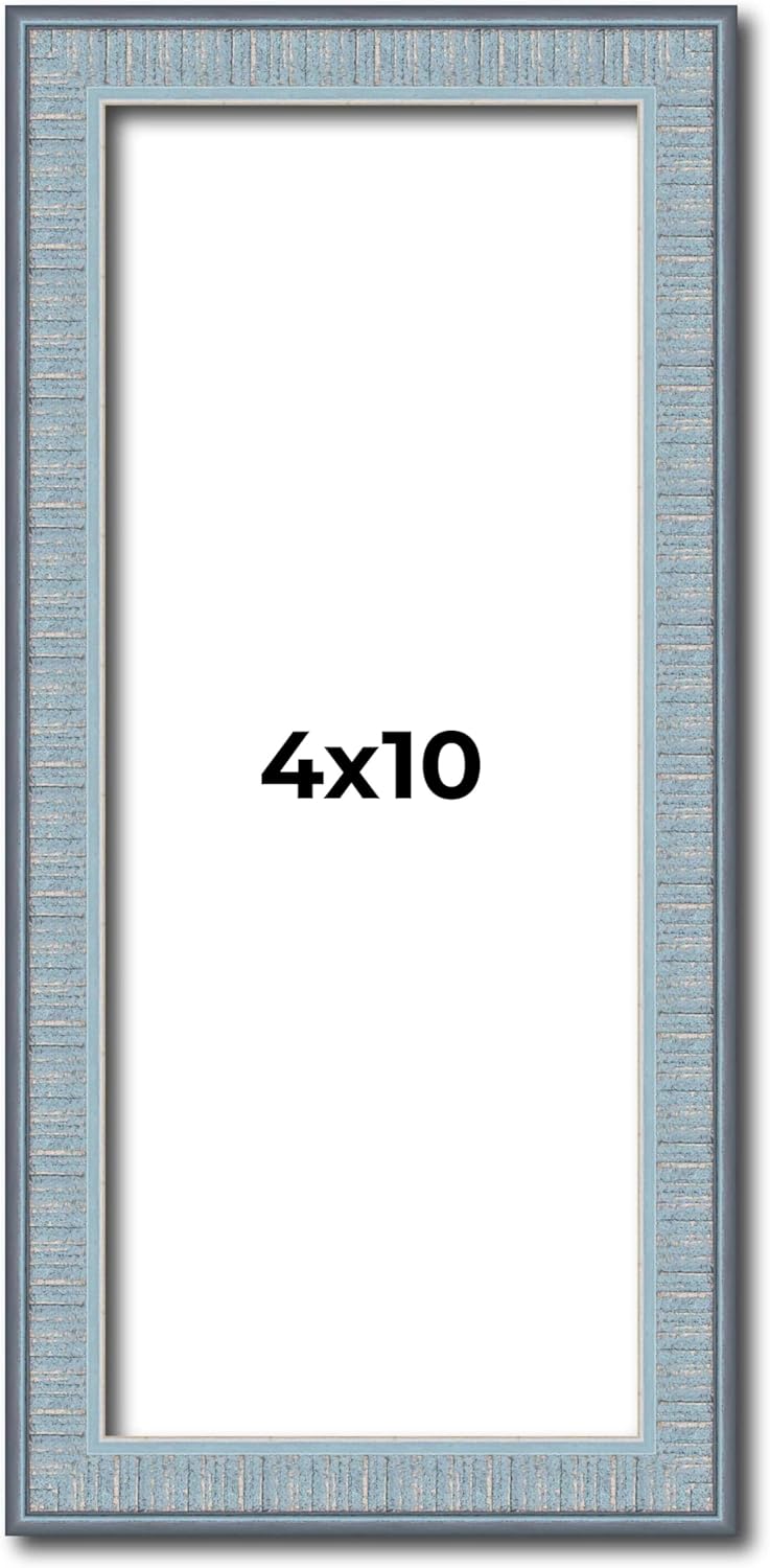 4x10 Frame Blue Scuffed Farm Board Solid Wood Picture Frame Width 0.75 Inches | Interior Depth 0.5 Inches | Kingsley Blue Frame with UV Acrylic, Foam Board Backing & Hanging Hardware
