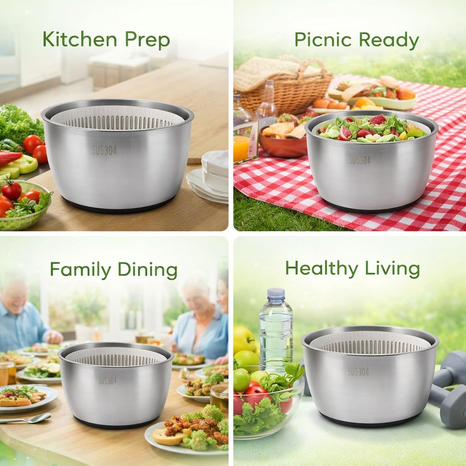 Stainless Steel Salad Spinner, Large Capacity Vegetable Dryer, Multifunctional Lettuce Washer - Rust, Manual Rotation, Ideal for Kitchen and Salad Preparation