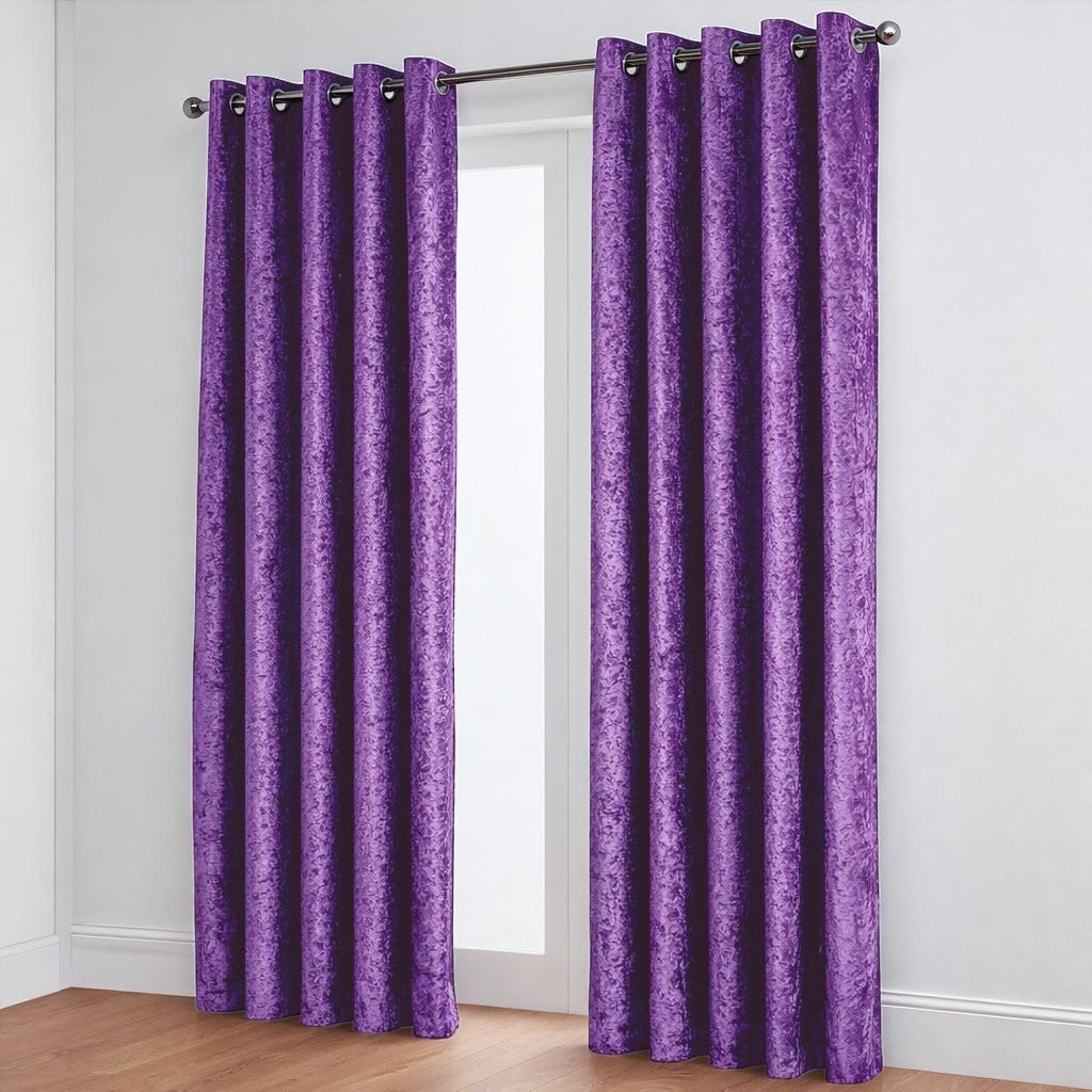 John Aird Crushed Velvet Fully Lined Eyelet Curtains (Aubergine, 46" Wide x 72" Drop)