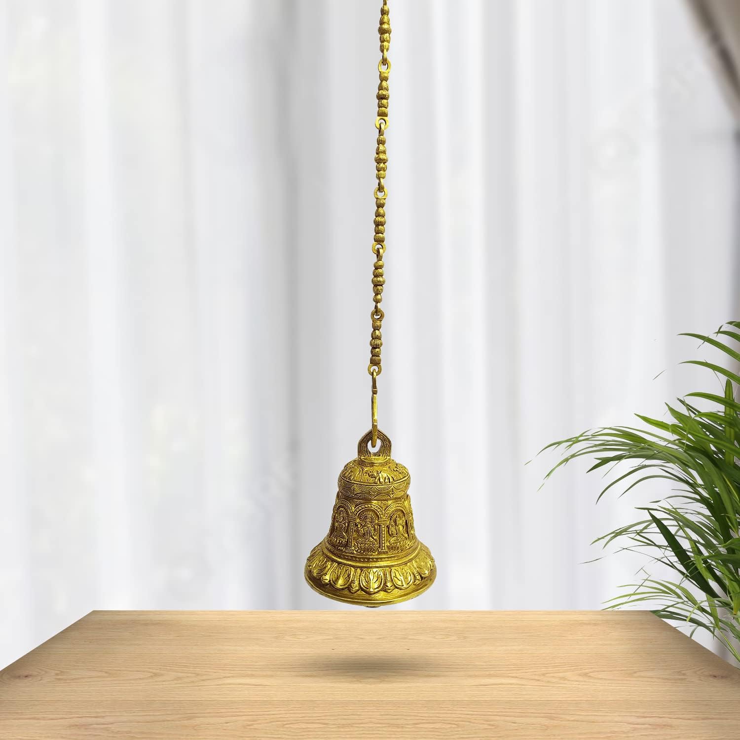 Kartique Brass Ashtalaxmi Wall Hanging Bell - Strong Chain Ghanta for Home Mandir Temple Room Decoration Gold Color