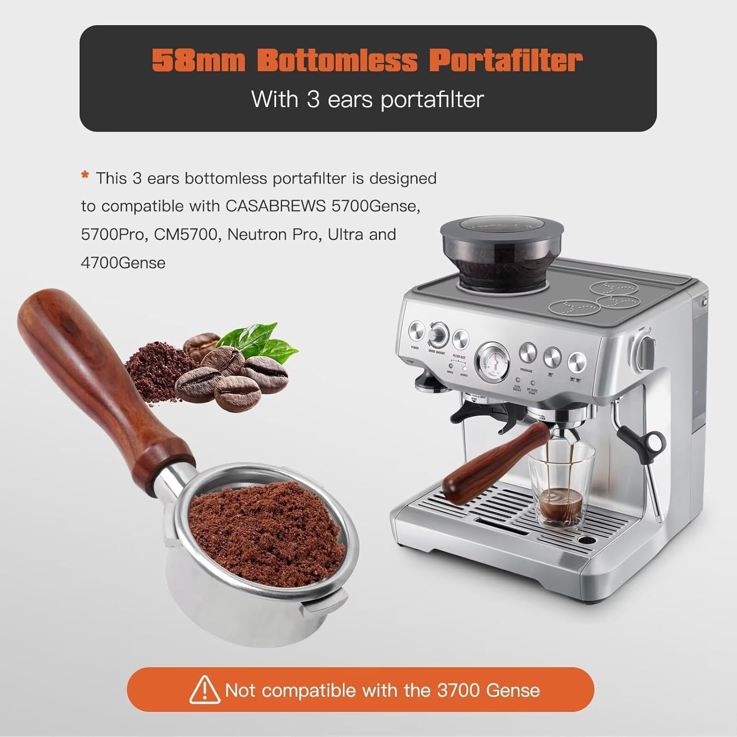 58mm Bottomless Portafilter with 3 Ears, Espresso Portafilter with Filter Basket and Puck Screen, Fit for Electactic 20 Bar, for Kismile Espresso Machines with Grinder