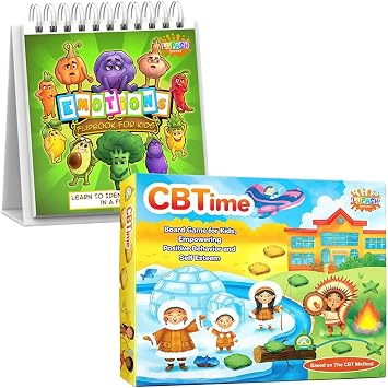 CBTime Therapy Games for Kids, Playing CBT Board Game for Coping Skills & Feelings Flipbook for Kids by Professional Therapists - Learn to Identify 20 Different Emotions