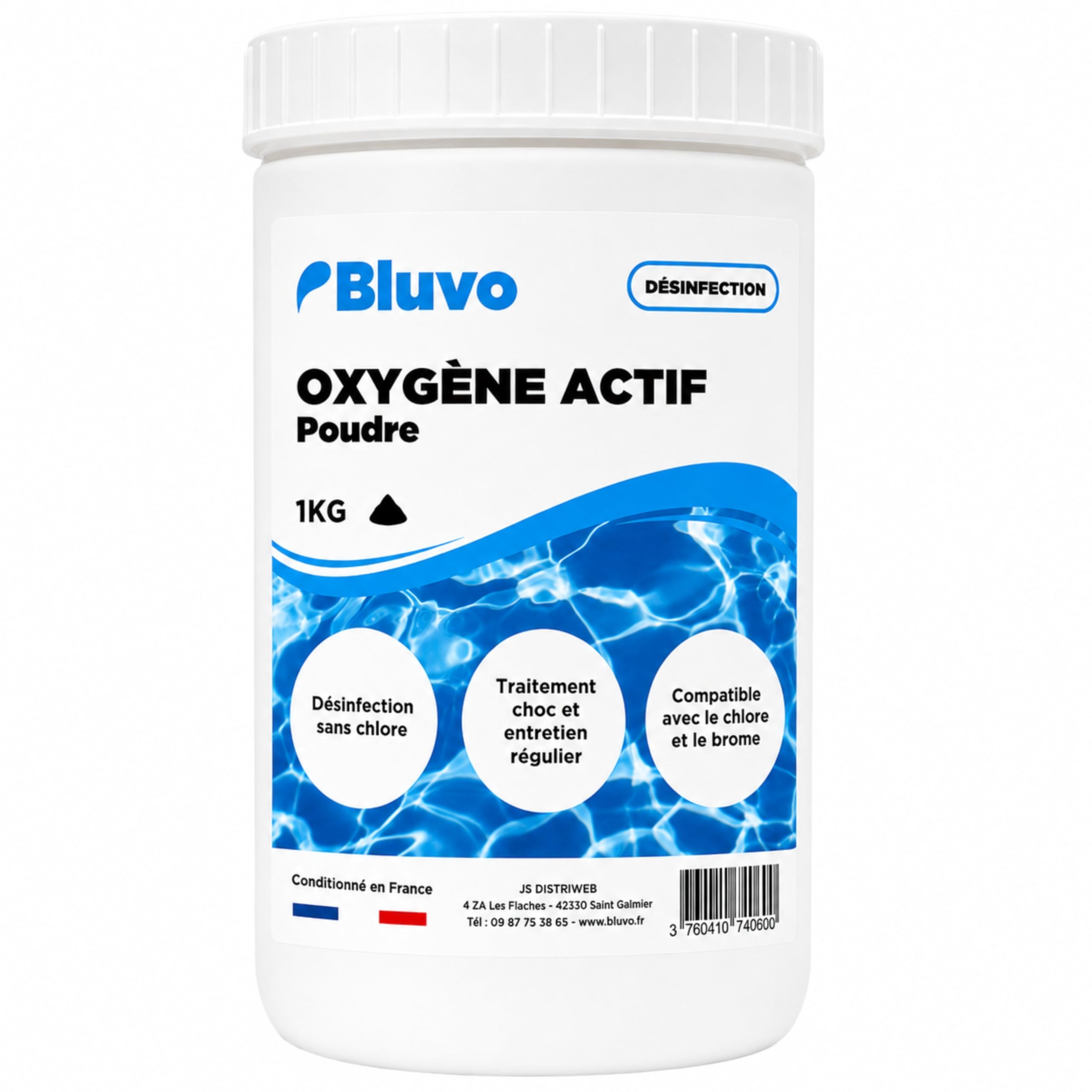 Oxygène Actif Poudre 1KG – Traitement Choc sans Chlore pour Spa et Piscine | Clarifie l’Eau et Réduit Les Odeurs | Compatible Chlore et Brome | Conditionné en France