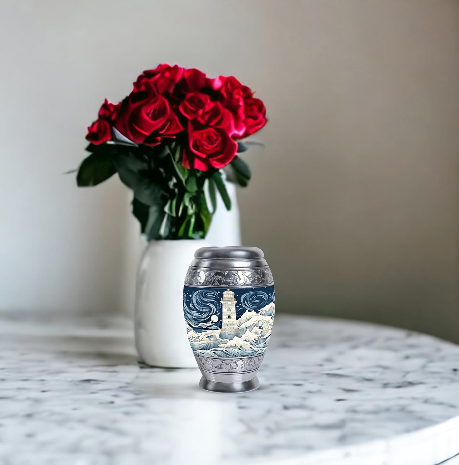 Unique Painting Lighthouse Beach with Waves Urn - Cremation Urns for Ashes for Men & Women 3inch, 4pcs - Adult Urns for Human Ashes - Adult Urns for Human Ashes - Human Cremation Urns