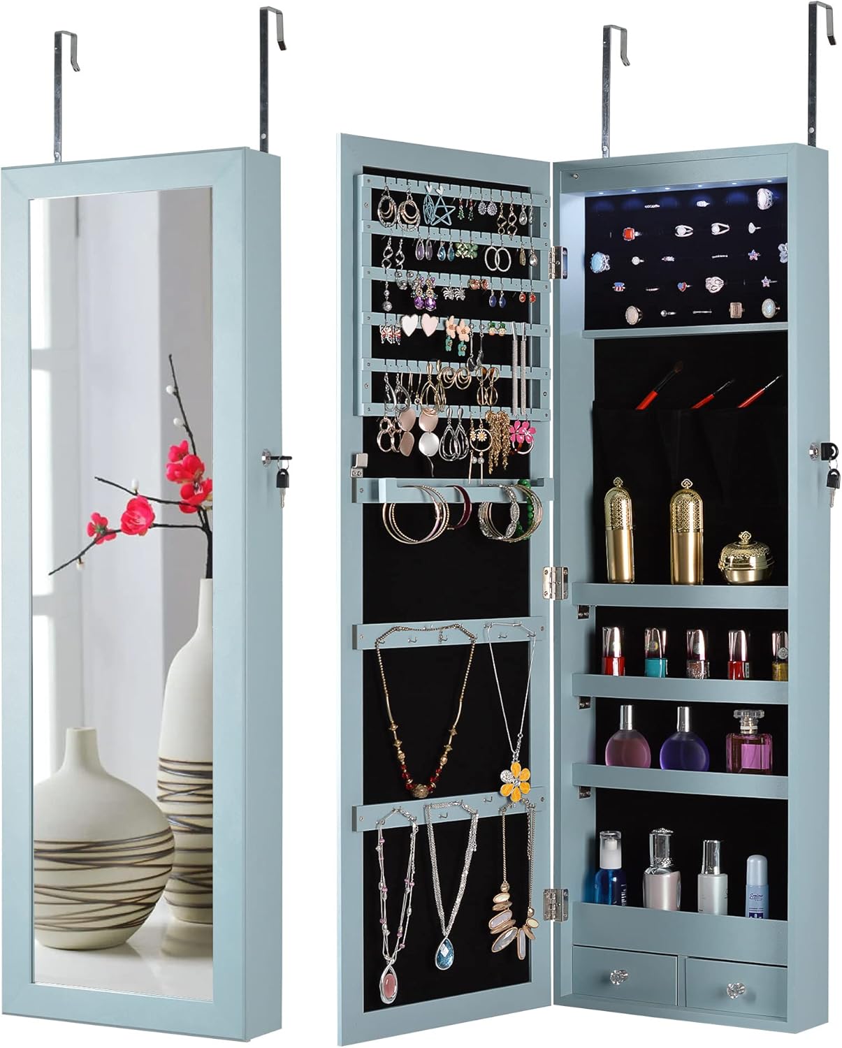 Jewelry Armoire with LED Full Length Mirror with Jewelry