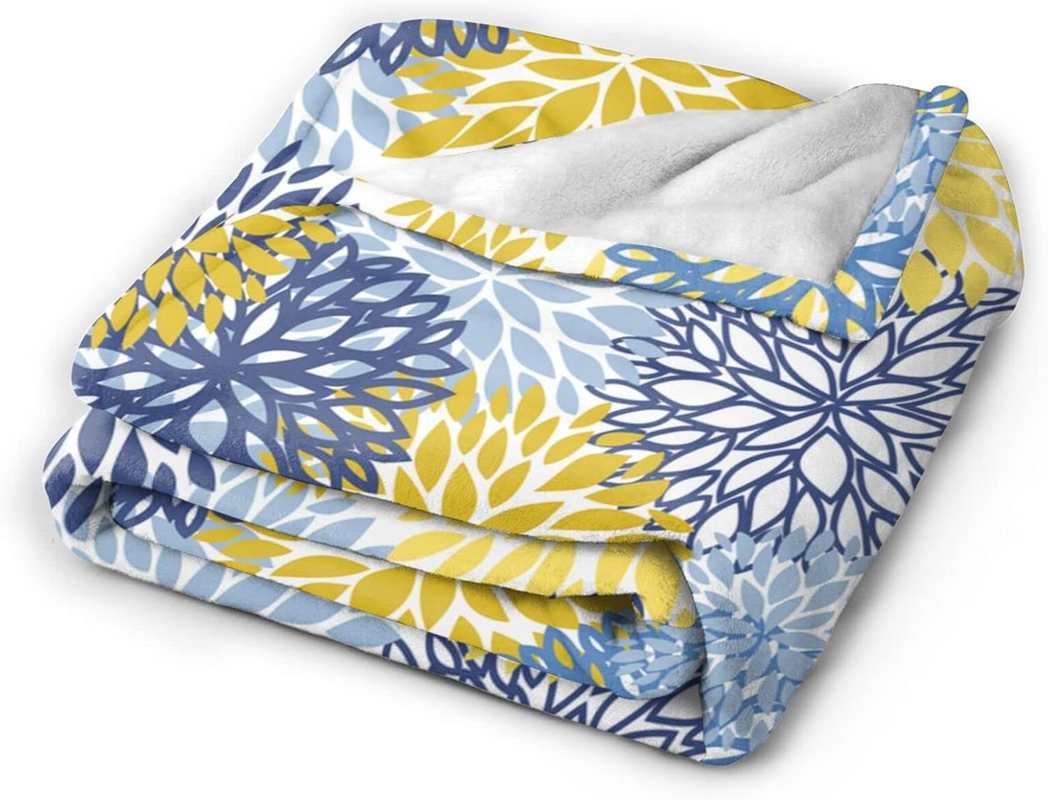 Blue Yellow Navy Chrysanthemum Flowers Fleece Throw Blanket Ultra Soft Cozy Decorative Flannel Blanket All Season for Home Bed Couch Chair Travel 80x60in