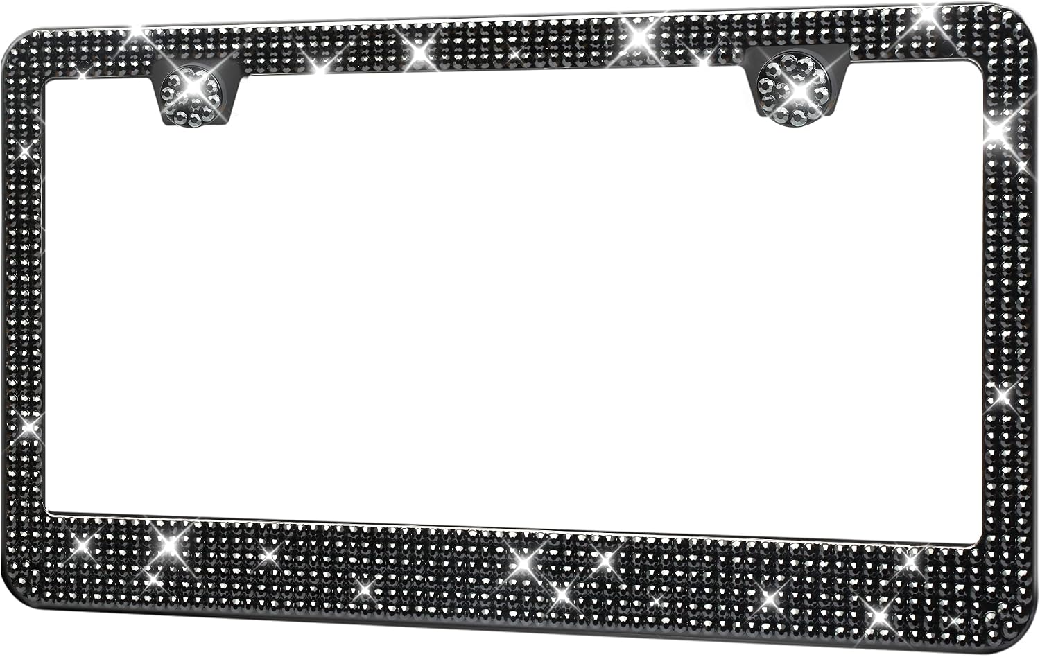 HOTOR License Plate Frame - Lastingly Bling License Plate Holder, Sparkly License Plate Frame for Women, Stainless Steel & Obstruction-Free License Plate Frame with Multifaceted Rhinestones Black