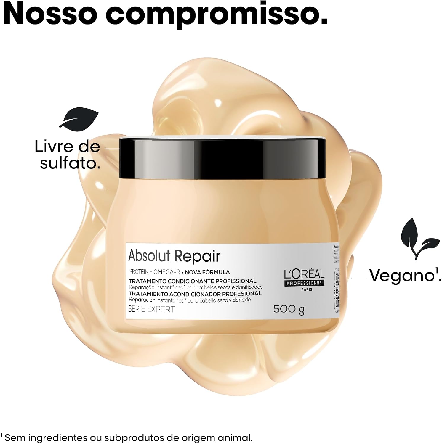 L'Oréal Professionnel Máscara Capilar Absolut Repair, Tratamento Capilar Proteico Para Nutrição Profunda, Hidrata, Repara Danos e Acrescenta Brilho, Para Cabelos Secos e Danificados, 500g