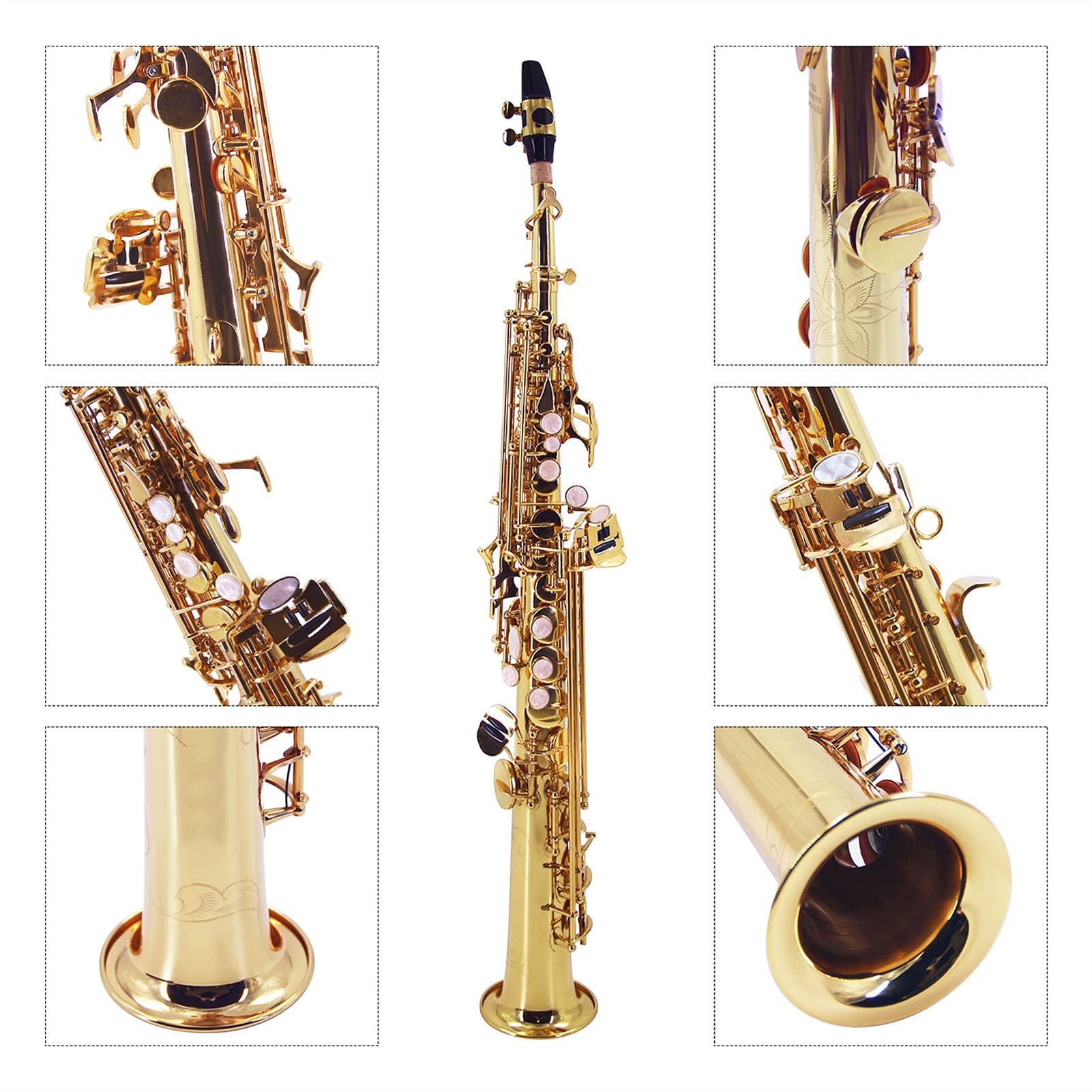 Sax Principianti Kit Straight BB Sopano SAXOfono in Ottone Scax in Ottone Strumento con Woodwind con Custodia per Il Trasporto Pennello per Spazzola per Spazzola per Spazzola Strumento a fiato