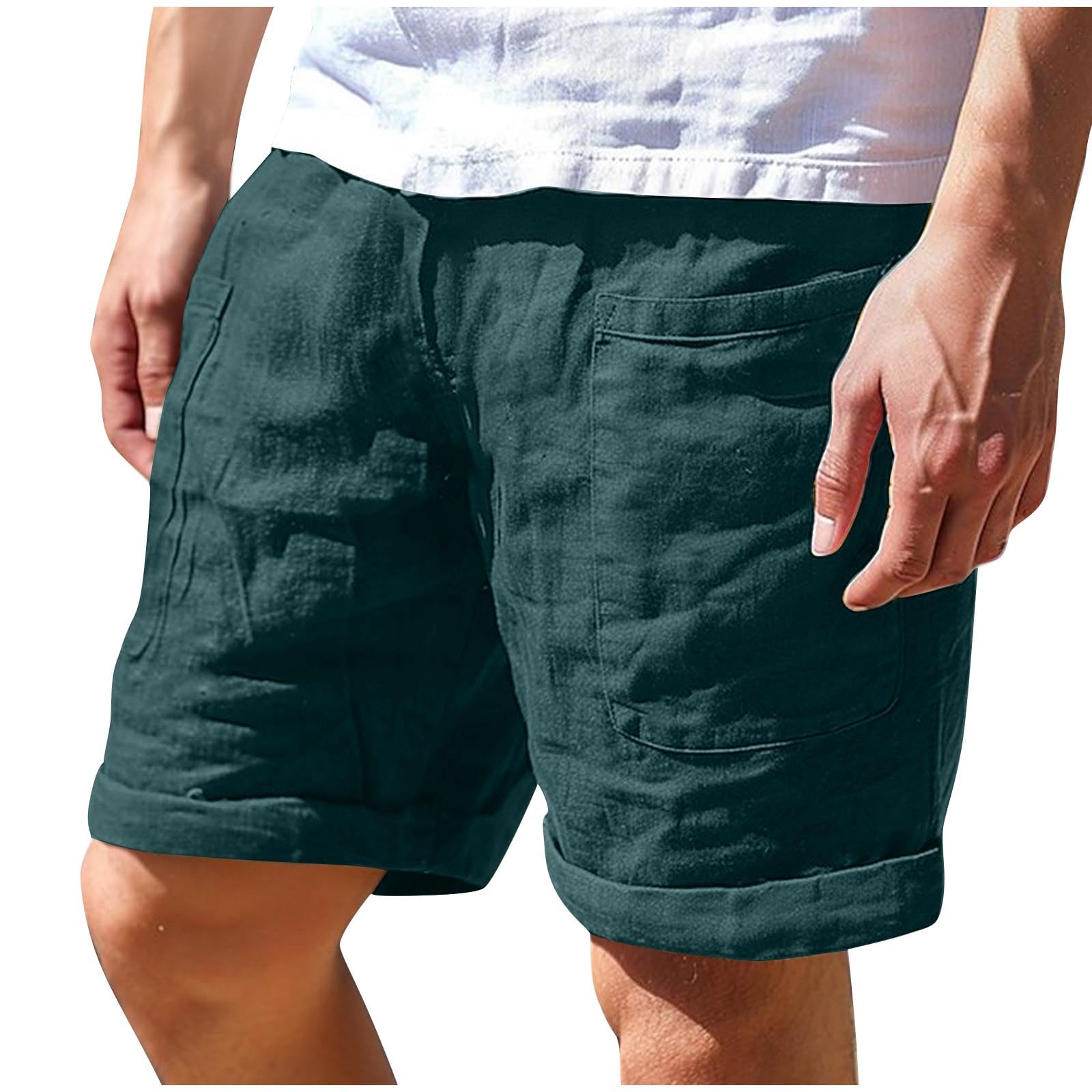 Guhmomh Shorts Herren Sommer Baumwolle Kurze Hosen Freizeithose Sporthose Sommerhose Badehose Leicht Jogginghose Freizeit Strand BaggyLaufhose Bermuda Wanderhose Atmungsaktiv Sommershorts Grün L