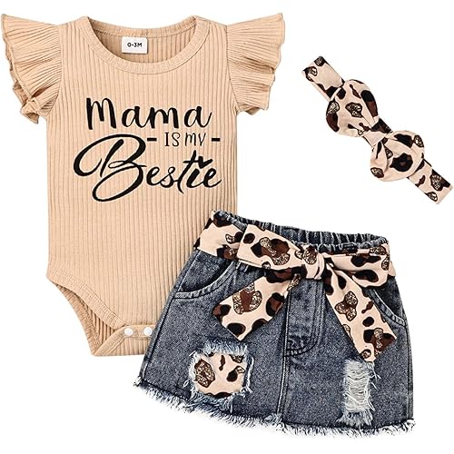 Baby Girl Clothes Newborn Romper Ruffle Sleeve Short Jeans Skirt with Headband Infant Outfits Set 0-18 Months