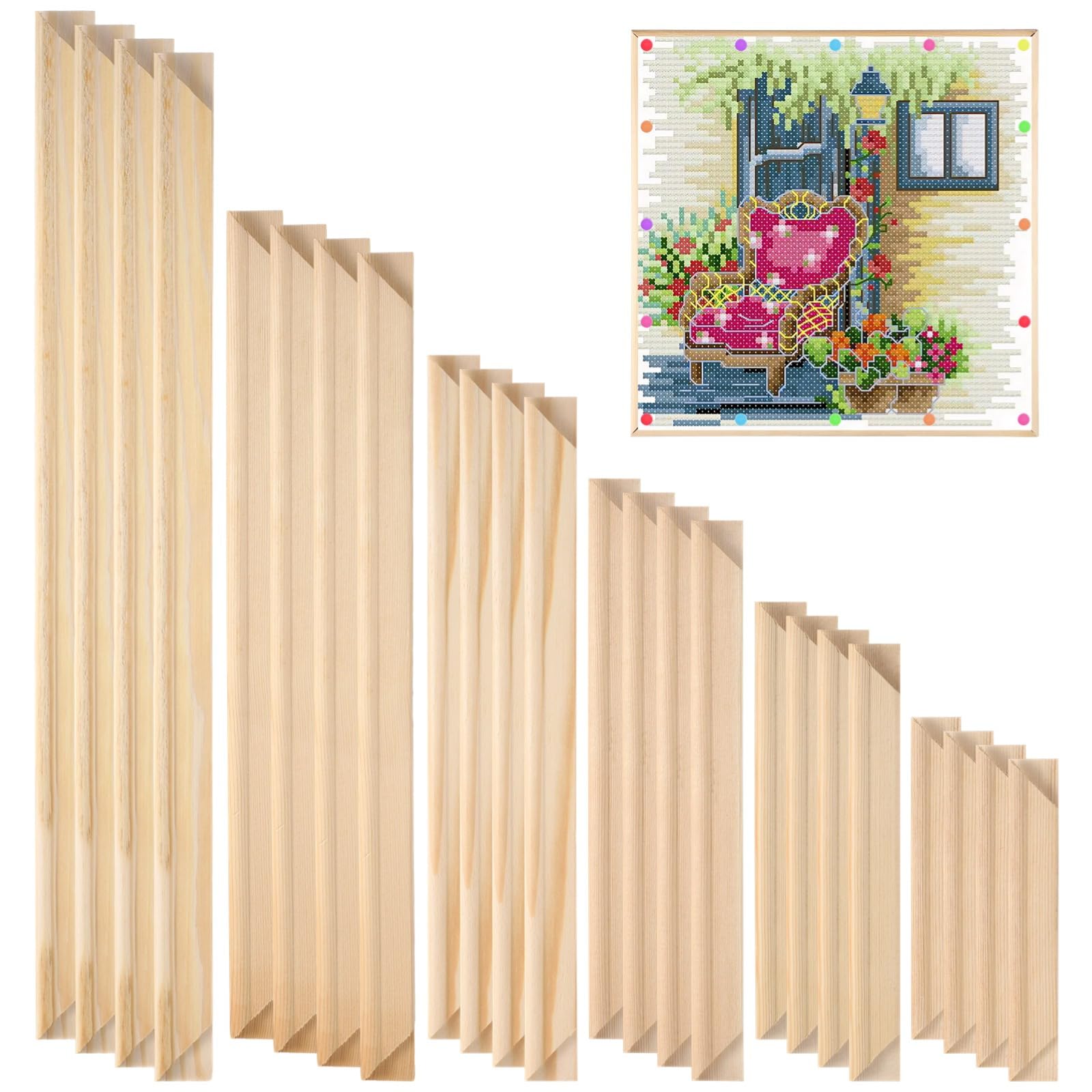 24-Piece Needlepoint Stretcher Bar Set, 6 Sizes, Wood Frame Kit for Embroidery, Art Needlework, Easy Assembly, Perfect for Craft Projects