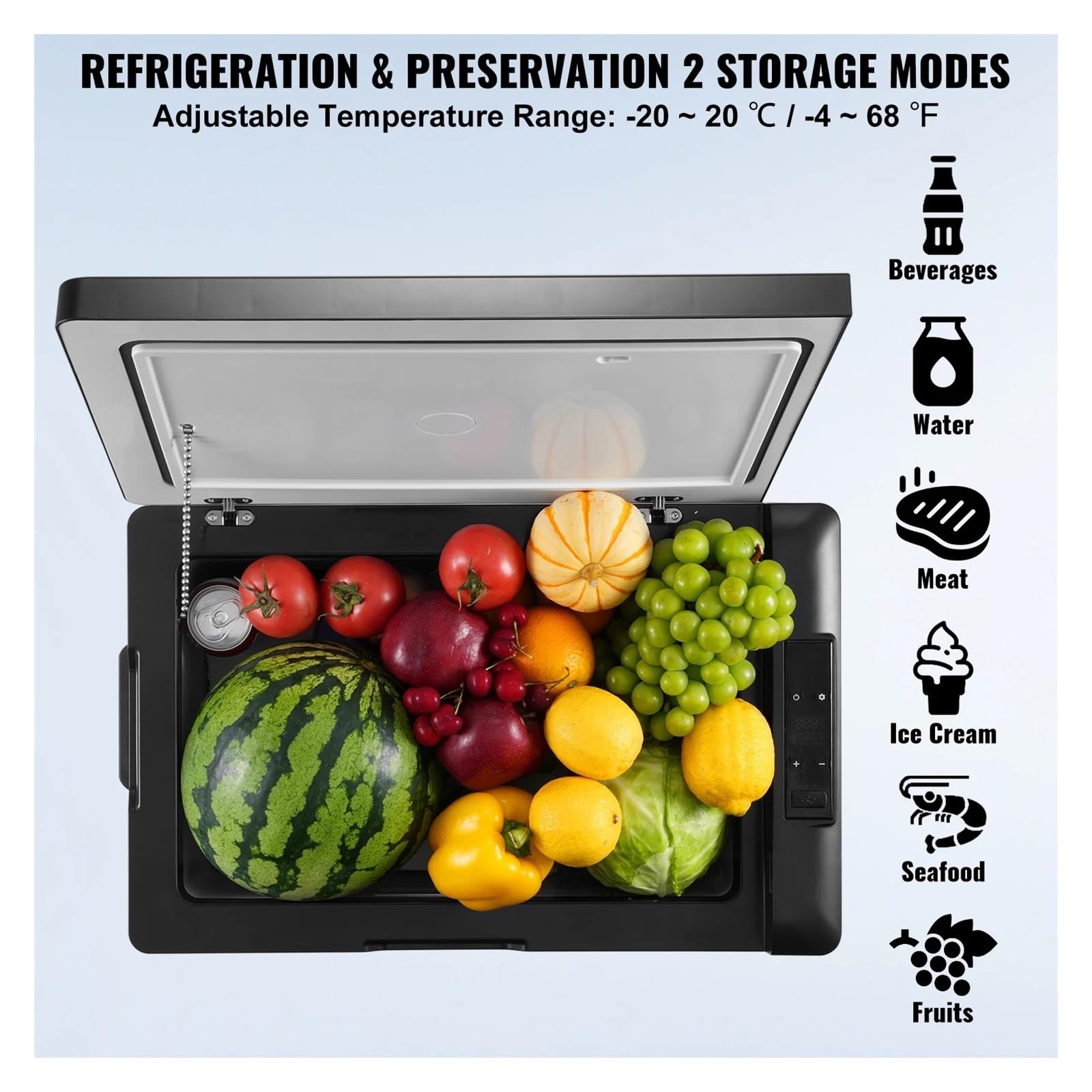 Refrigerador Individual for Coche de 12 V y 70 L, Rango Ajustable de -20 °C a 20 °C, compresor de 12/24 V CC y 100-240 V CA for Camping al Aire Libre y Autocaravana.