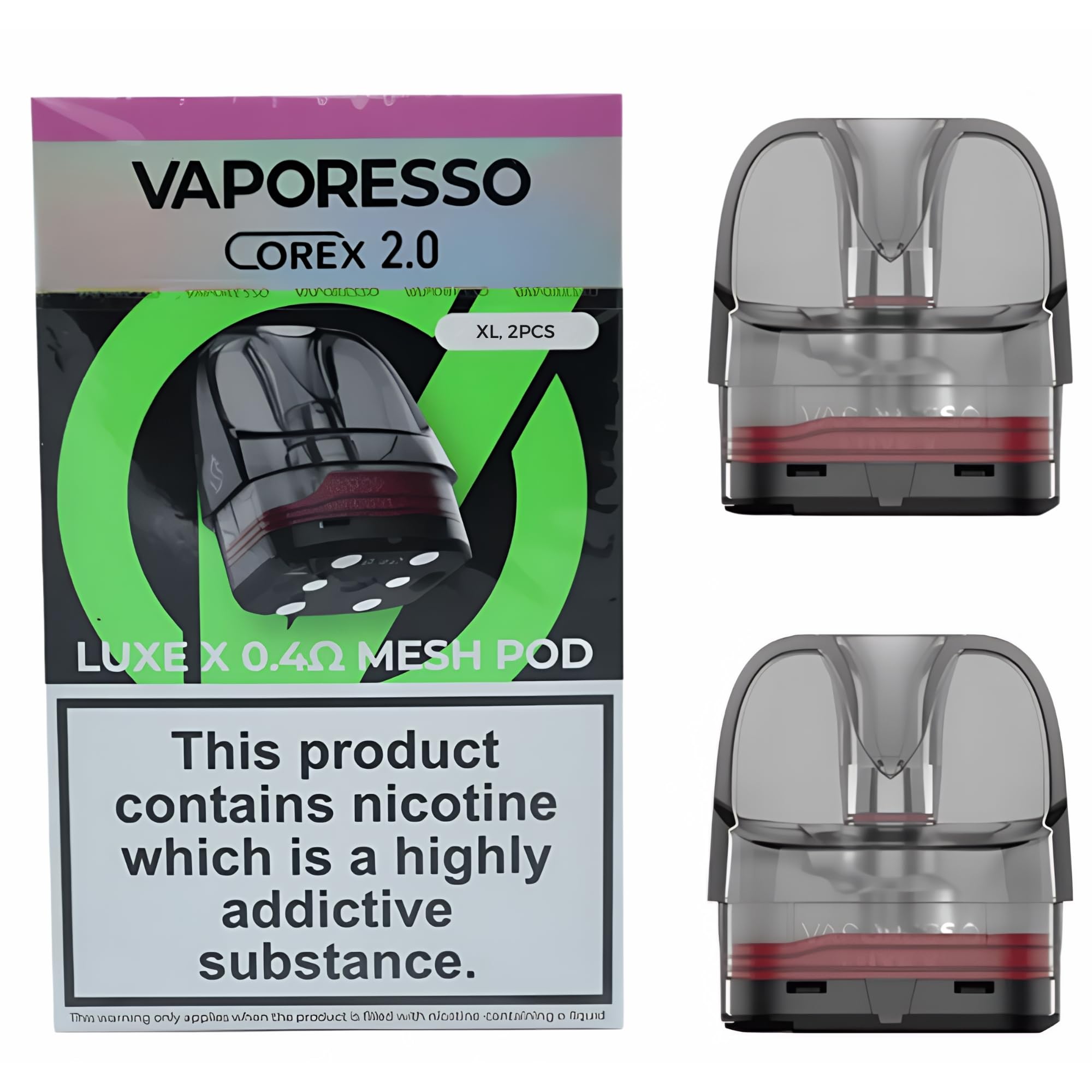 Vaporesso Luxe X 2.0 Pod [0.4 ohm - Large] 2 Pack - COMPATIBLE WITH: Vaporesso Luxe X Kit, Luxe X2 Kit, Luxe XR Kit, Luxe X Pro Kit and Luxe XR Max Kit - Easy Bottom-Fill, DTL Vaping - Nicotine Free