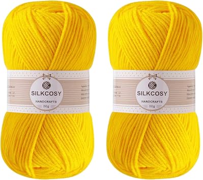 2 Pcs Crochet Yarn, Feels Soft 280 Yards Assorted Colors 4ply Acrylic Yarn for Crochet & Hand Knitting - Yellow
