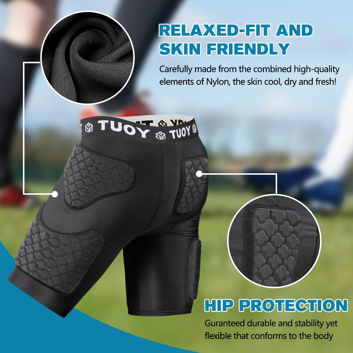 Boy Padded Football Girdle Compression Shorts Protector, 5-Pads Thigh Hip Protective Pants for Football Baseball Lacrosse - Image 5
