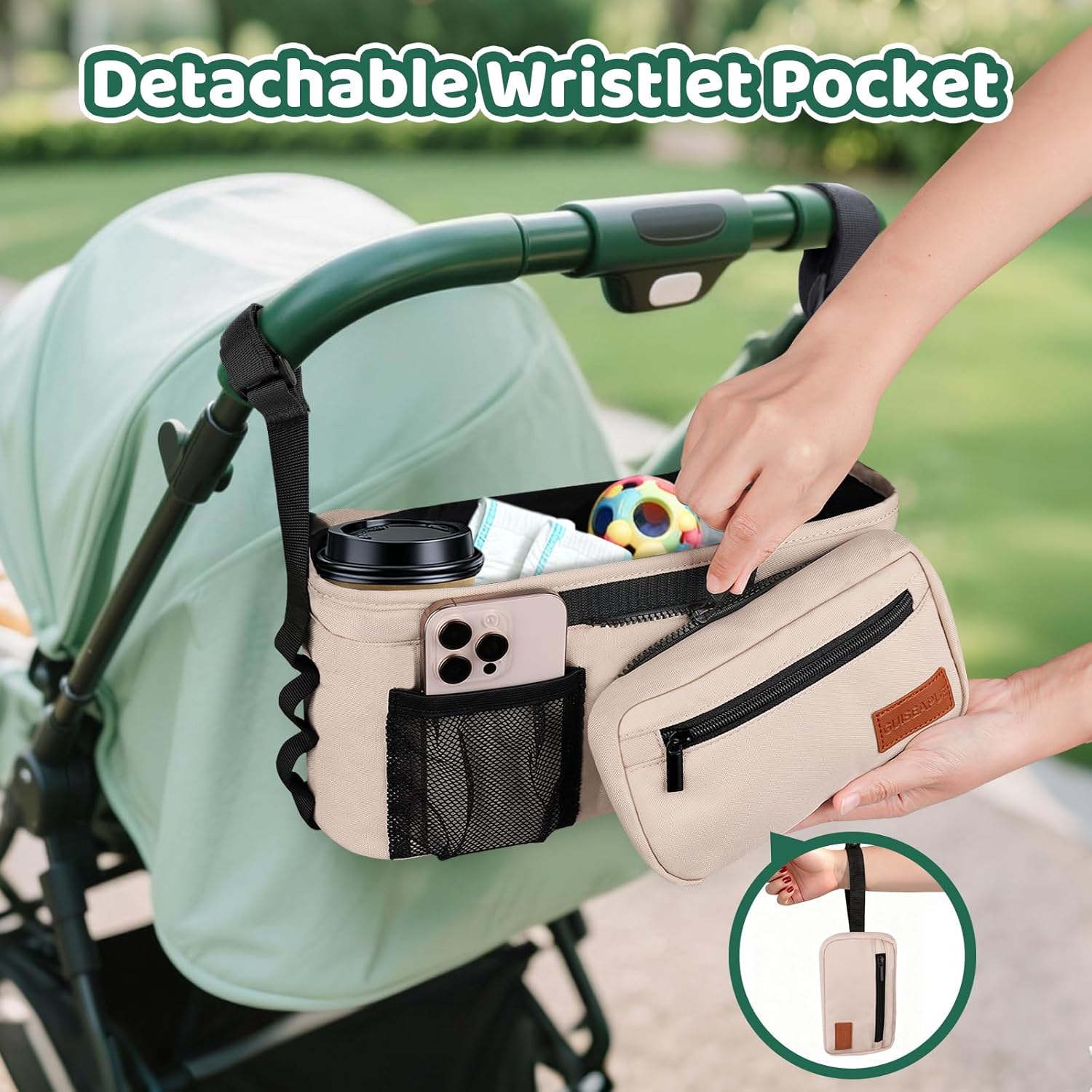 Guiseapue Universal Stroller Organizer with Cup Holder: Baby Essentials, Stroller Caddy with Shoulder Strap, Detachable Phone Bag, Stroller Accessories, Chirstmas New Moms Baby Gifts - Image 3