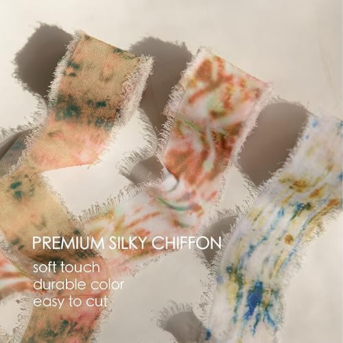 Miniatura 3 de Vitalizart Cinta de gasa naranja de 1 12 pulgadas impresa como cinta deshilachada para envolver regalos, invitaciones de boda, ramos de flores,