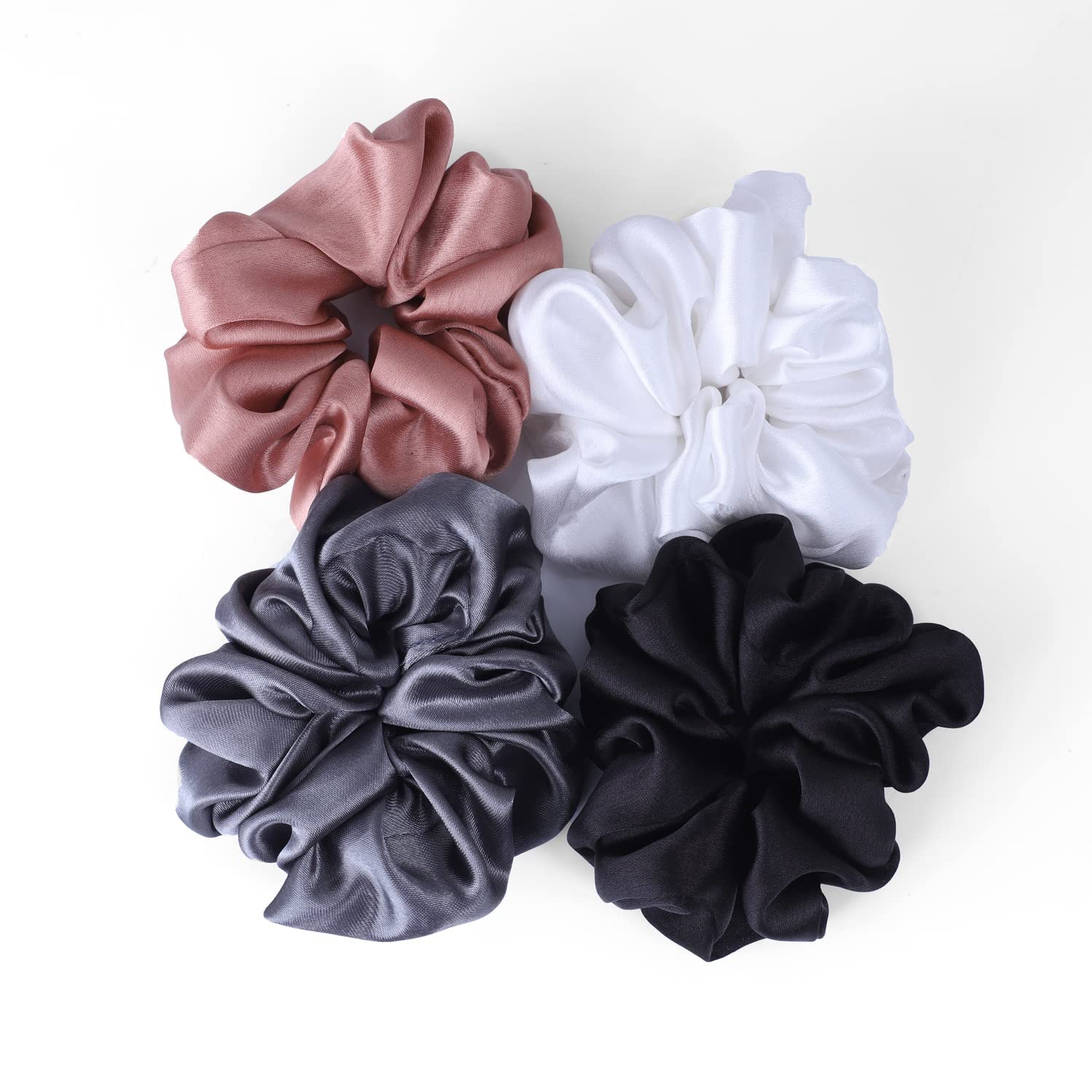 AP SALES Satin Hair Scrunchies for Women and Girls Ties Bands Pack of 4 | Black Grey White Special Wine | USA Multiple Pack|Scrunchy With Elastic Band (TYPE-A) 2