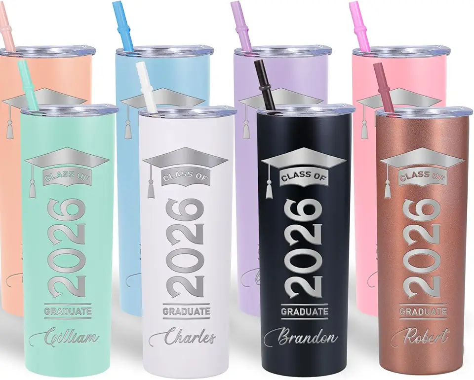 Custom Graduation Tumbler Gifts for Him Her, Personalized Skinny Tumbler with Lid and Straws, Class of 2026 Gifts for Women Men, Graduation Cups Gift for Son Daughter, 20 oz Stainless Steel Tumbler