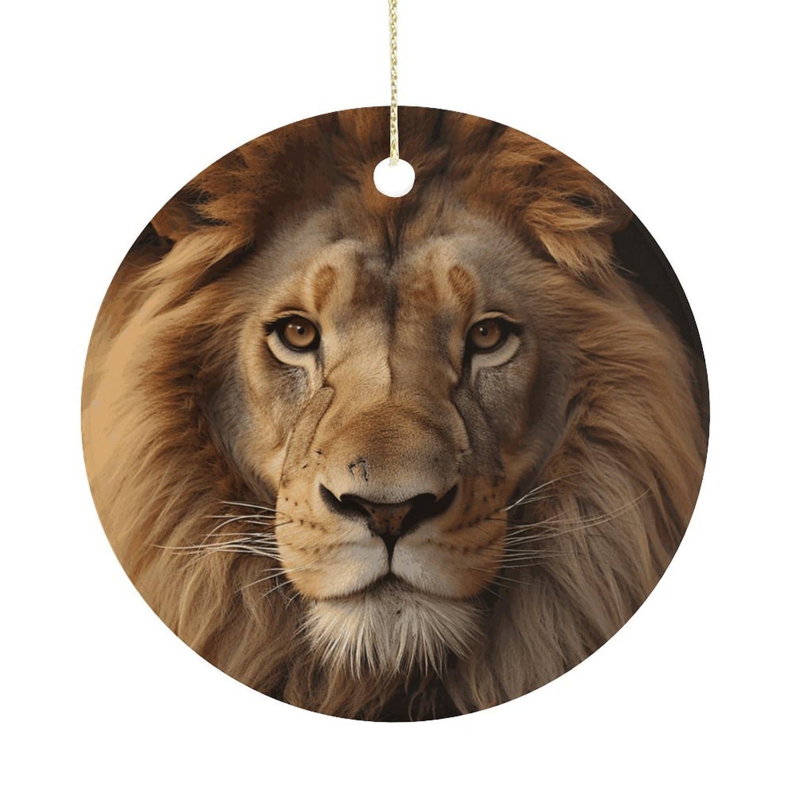 Personalized Christmas Ornaments 2025 Ceramic Hanging African Lion Head Ornaments with Gold String Double-Sided Vintage Holiday Decorations for Tree Mantel Tabletop Xmas Party Favors