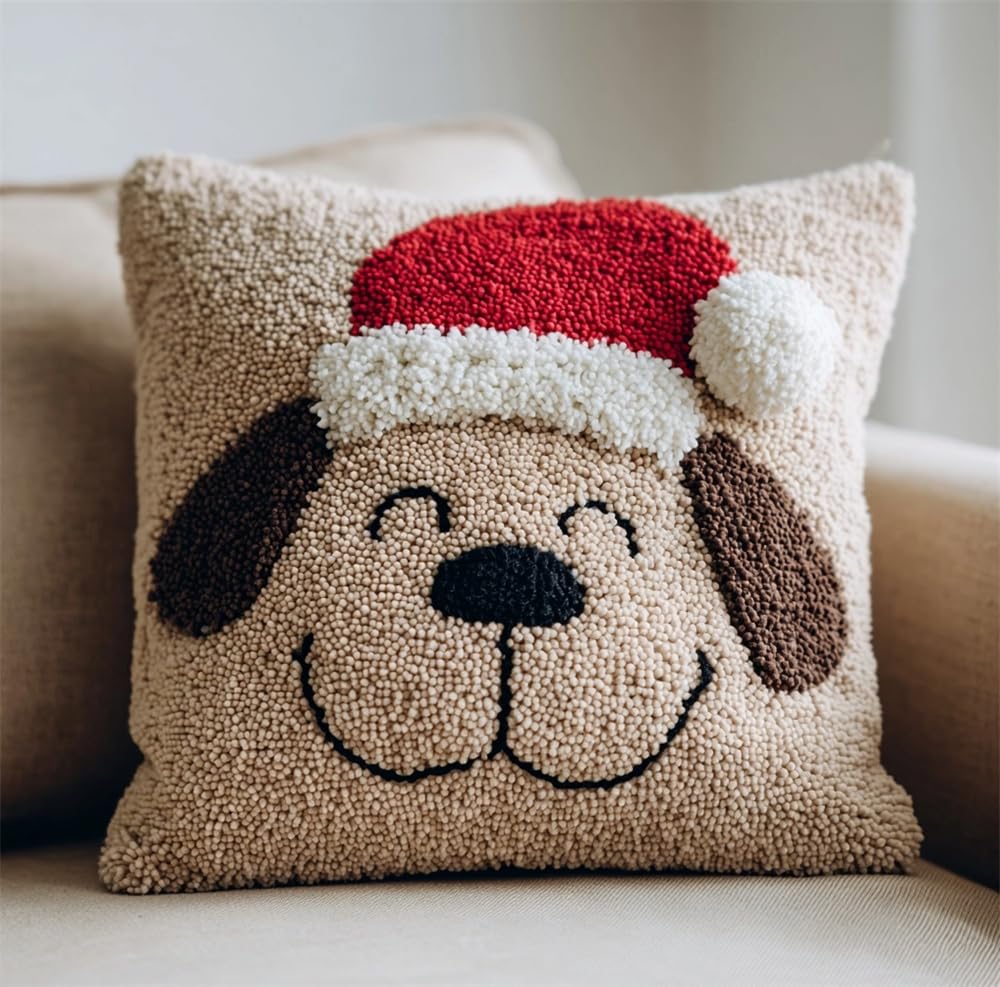 FWRTYCB Latch Hook Kits for Adults,Christmas Puppy Pillow Sofa Cushion
