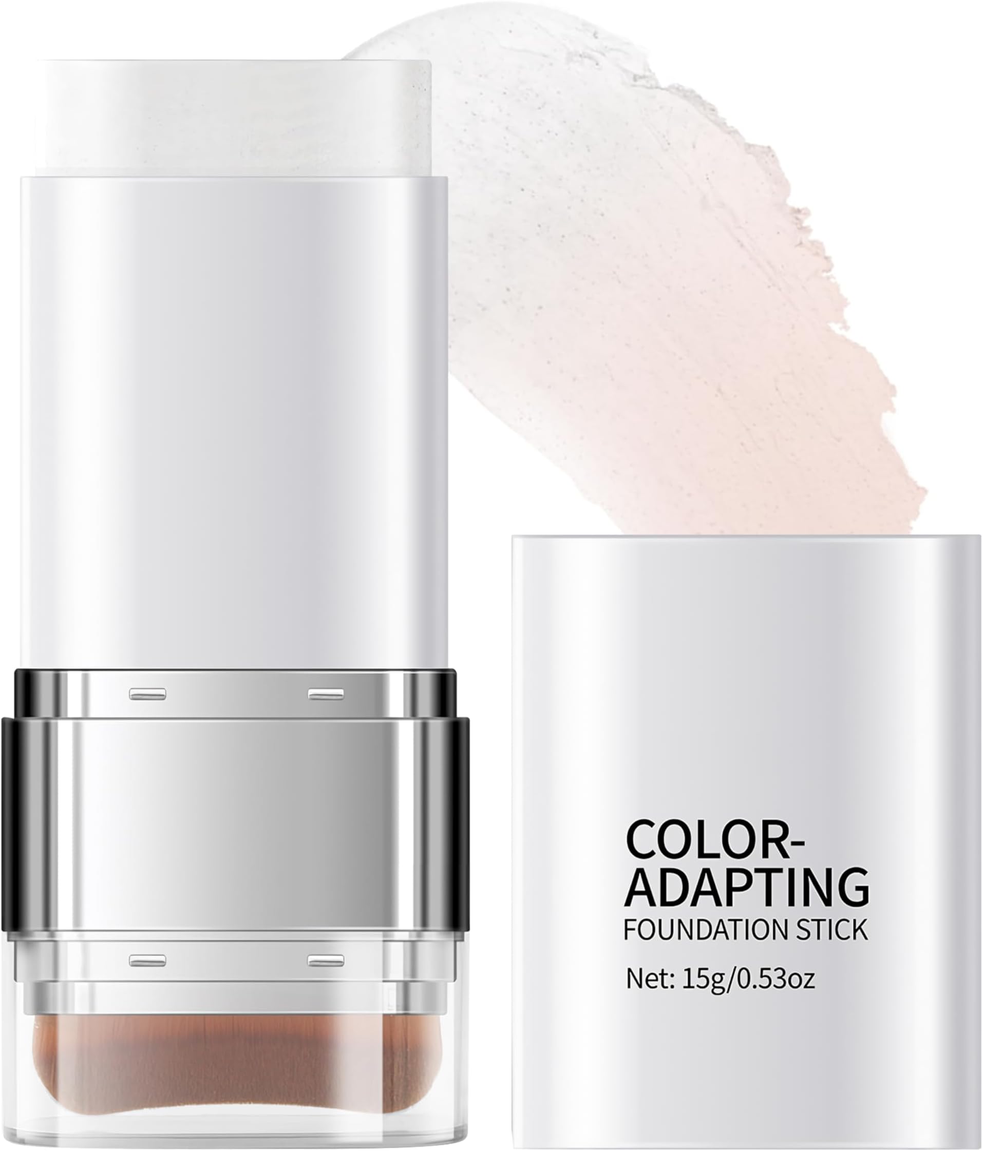Noerrors 2 in 1 Colour Changing Foundation Stick for Mature Skin, White Color Change Face Foundation with Brush, Full Coverage Match for All Skin Types, Concealer Contour Makeup,01Ivory White