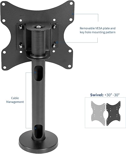 Miniatura 3 de VIVO Soporte giratorio para TV atornillado para pantallas de 23 a 43 pulgadas, soporte VESA de escritorio, resistente pantalla de TV de mesa