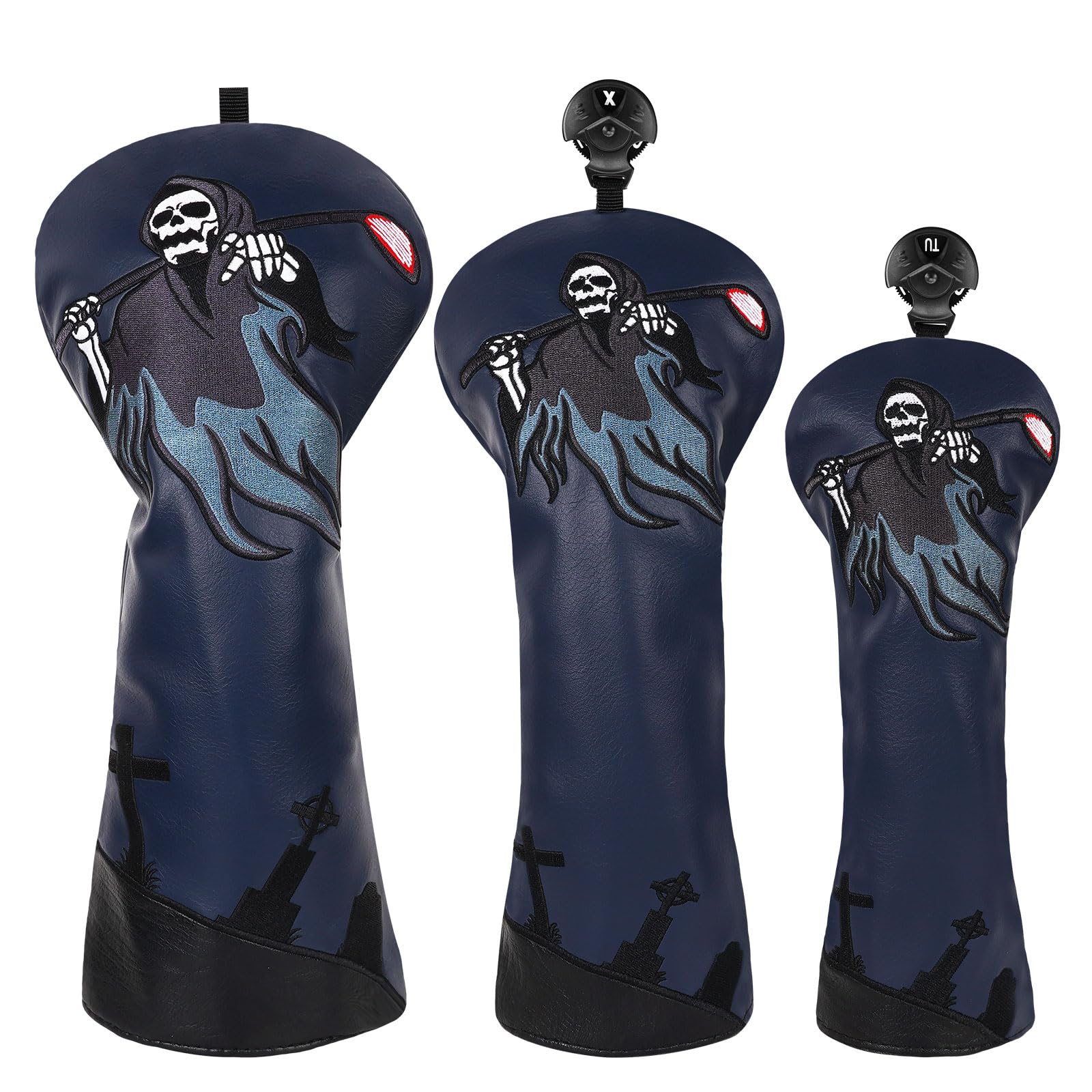 LZFAN Golf Club Head Cover Golf Head Cover Driver Headcover Fairway Wood Headcover Hybrid Club Head Cover Embroidered Leather