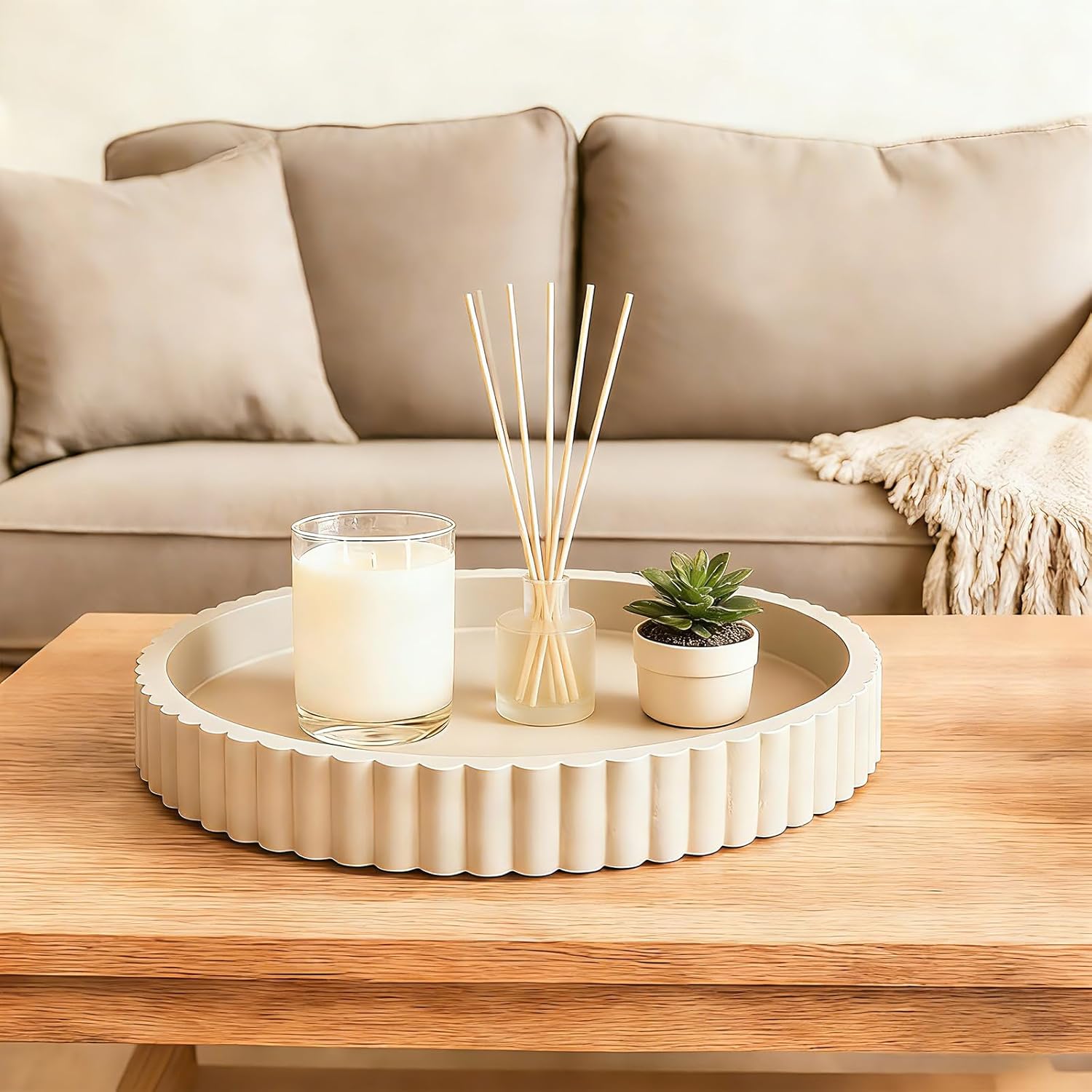 Round Decorative Tray for Coffee Table Decor - Resin Modern Table Centerpieces Decorative Trays for Kitchen, Dining, Living Room, Home Decor Housewarming Gift - Black