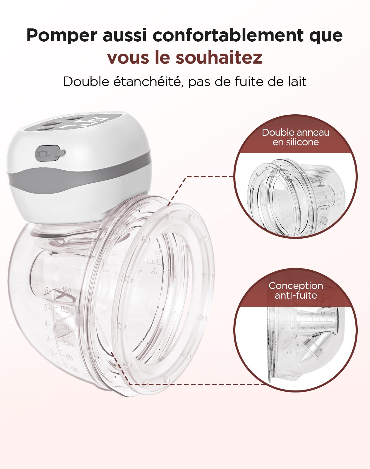 Haokoo Tire-Lait Électrique Mains Libres Portable Anti-Fuite 3 Modes 12 Intensités Silencieux Sans BPA Brides 21/24 mm 2 Unités