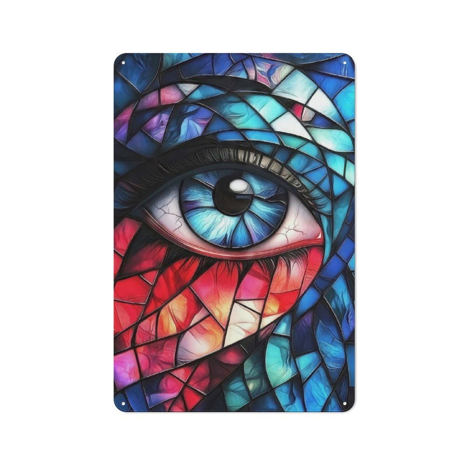 Junmoney Stained Glass Eye Printed Metal Sign 30X20cm For Café Or Restaurant, New-Space Wall Decor For Café Owners And Decorators