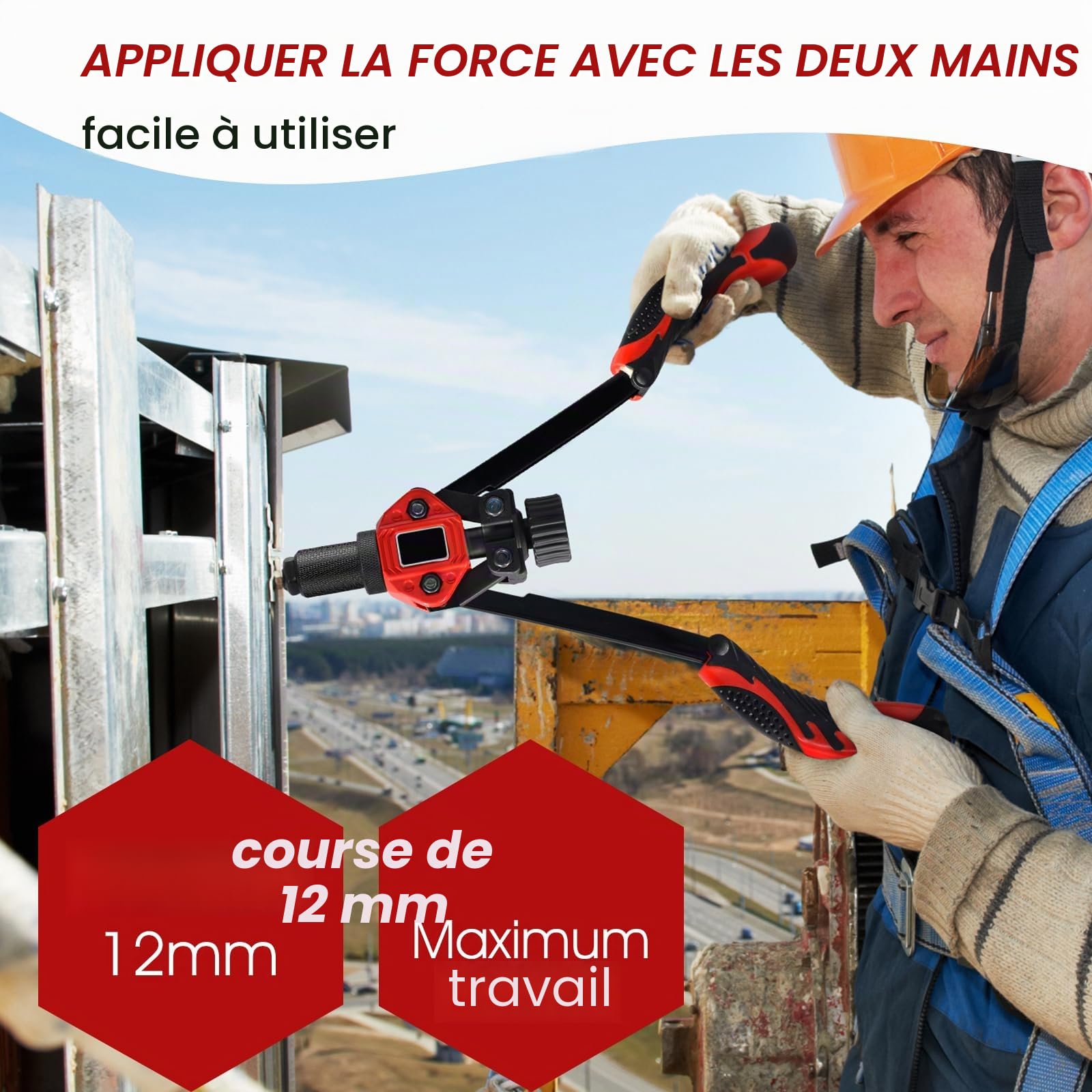 H HOLDPEAK Pince a Insert Fileté, 13" Pince a écrous à rivets, Kit Professionnel Outil à Riveter avec 70 écrous et 7 Mandrins M3-M12 facile à remplacer, Pince a Rivet Fileté avec étui de transport