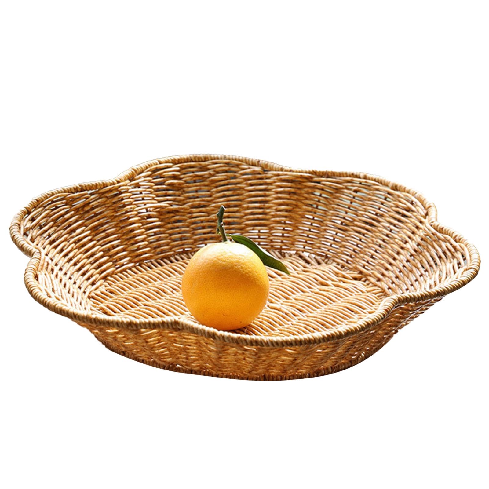 Wicker Round Basket, Scalloped Serving Wicker Basket, Household Food Display Tray Shell-Curved Scalloped Woven Tray, Seagrass Rattan Tray For Coffee Table Organizing