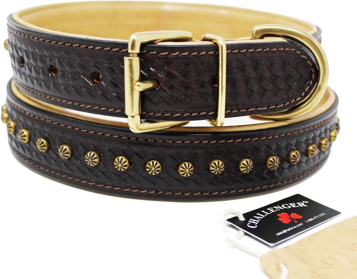 Medium 17''- 21'' Soft Genuine Leather Star Padded Dog Puppy Collar 60AA201BR
