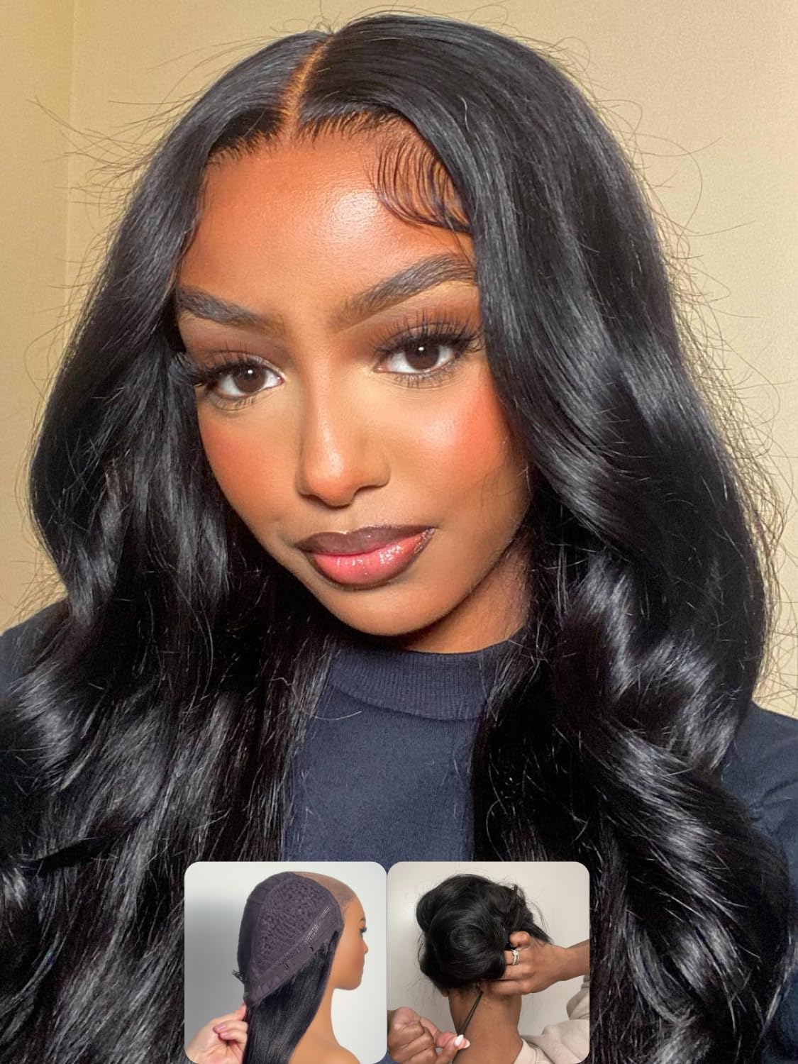 Nadula Bye Bye Knots No Slip Body Wave Drawstring Wig Human Hair, Glueless Pre Cut 7x5 HD Bye Bye Slip Lace Front Wig Pre Plucked Bleached Knots Ready to Go wit
