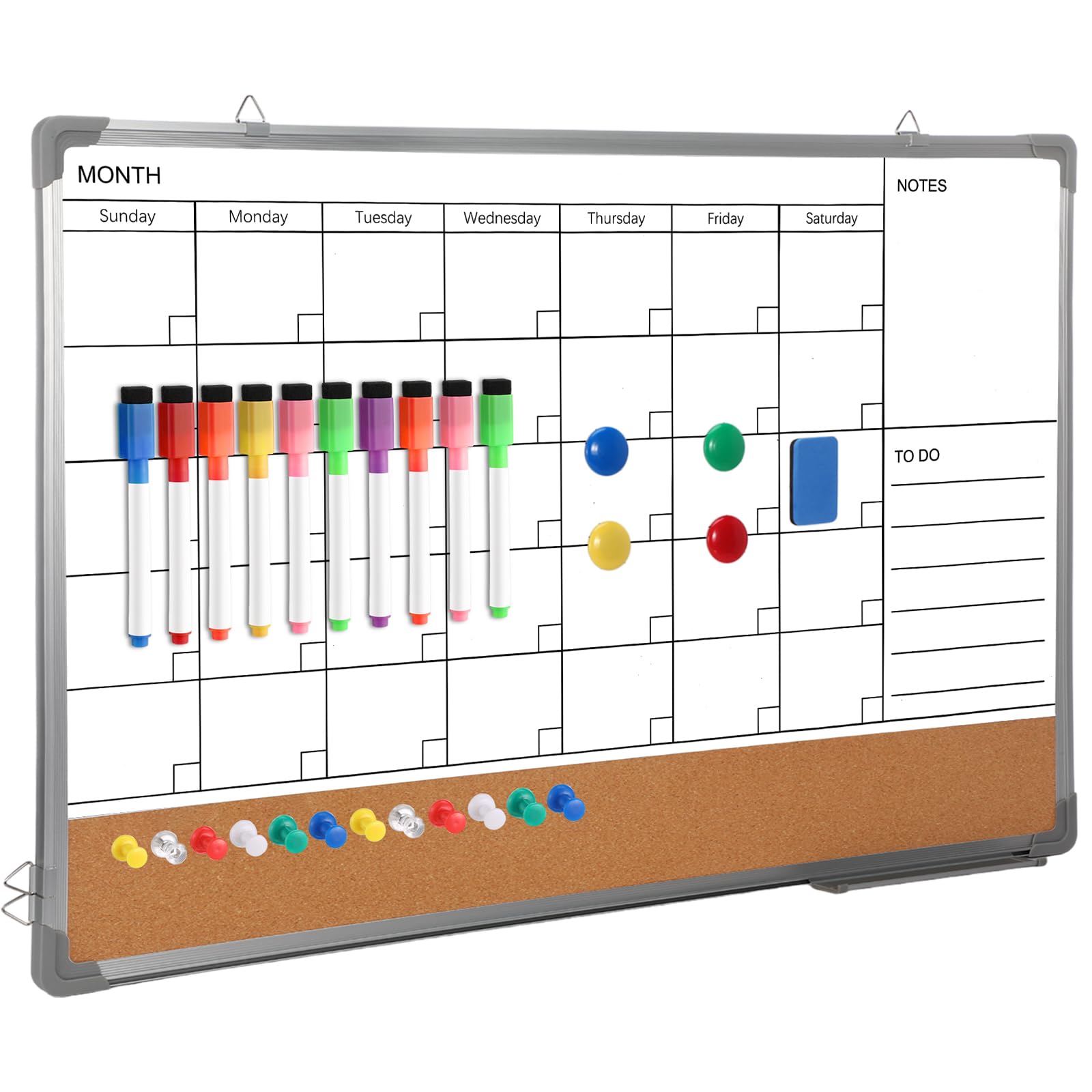 Photo 1 of Monthly Calendar Whiteboard Dry Erase Calendar Board 36 x 24'' Cork Board Combo Dry Erase Cork Board Combination for Wall Portable Planner Memo Board for Office School Kitchen (Stylish)