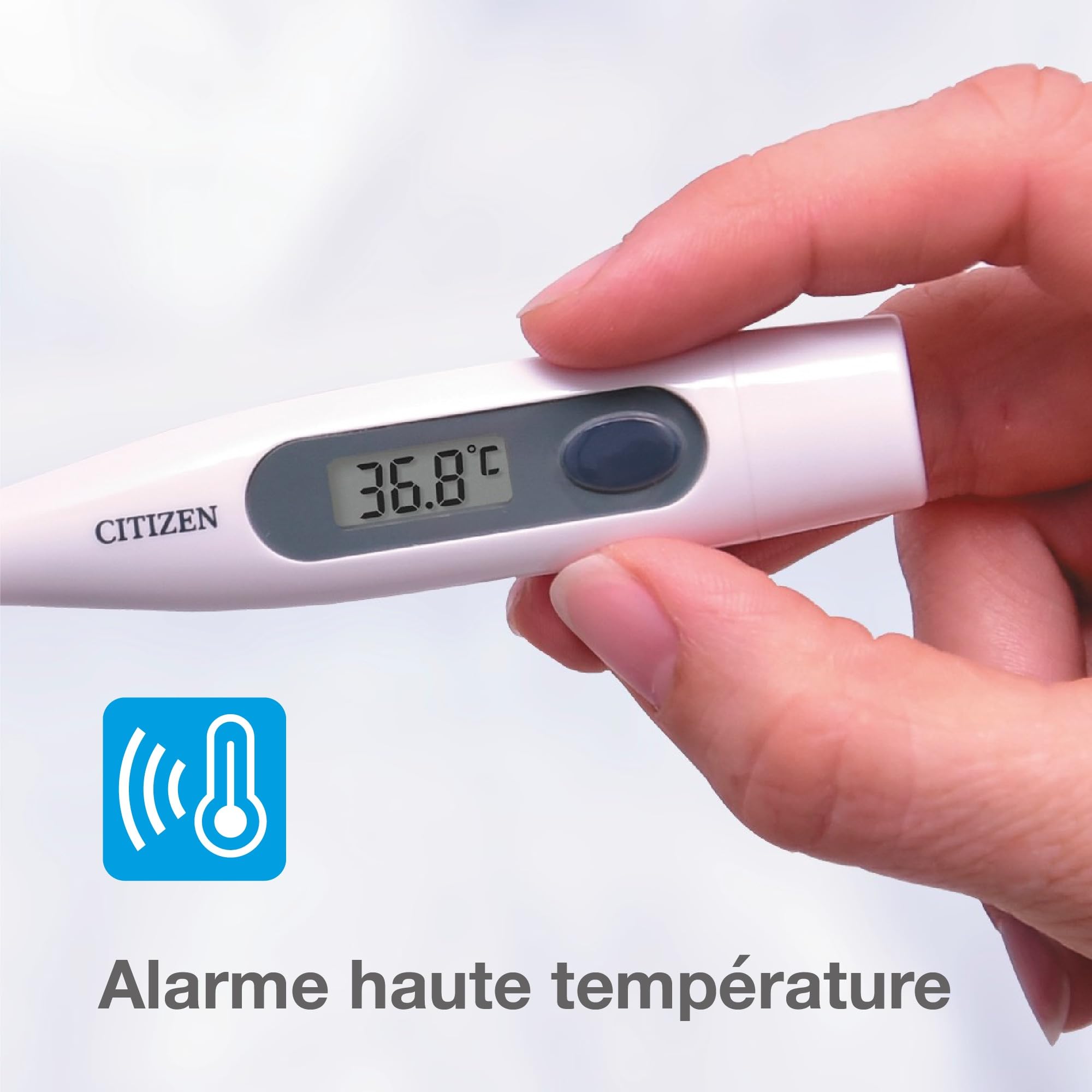 Citizen Thermomètre numérique pour lecture de température corporelle basale – Thermomètre de température corporelle avec alarme de fièvre et fonctionnement à un bouton – Pour adultes, enfants