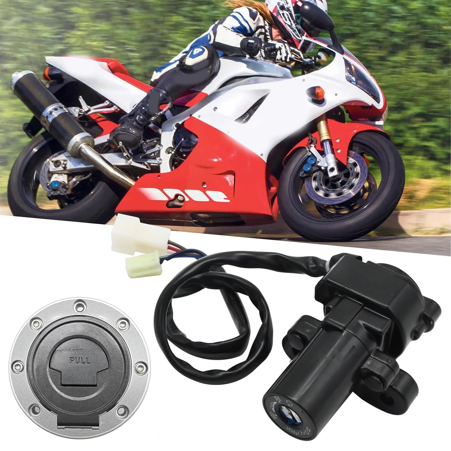 Ignition Switch Set with Keys Replacement for Yamaha YZF R1 R6 FZ6 FZ11 2004-2015 Replacement for Yamaha YZF-R1 1998 1999 with Gas Fill Cap Seat Lock