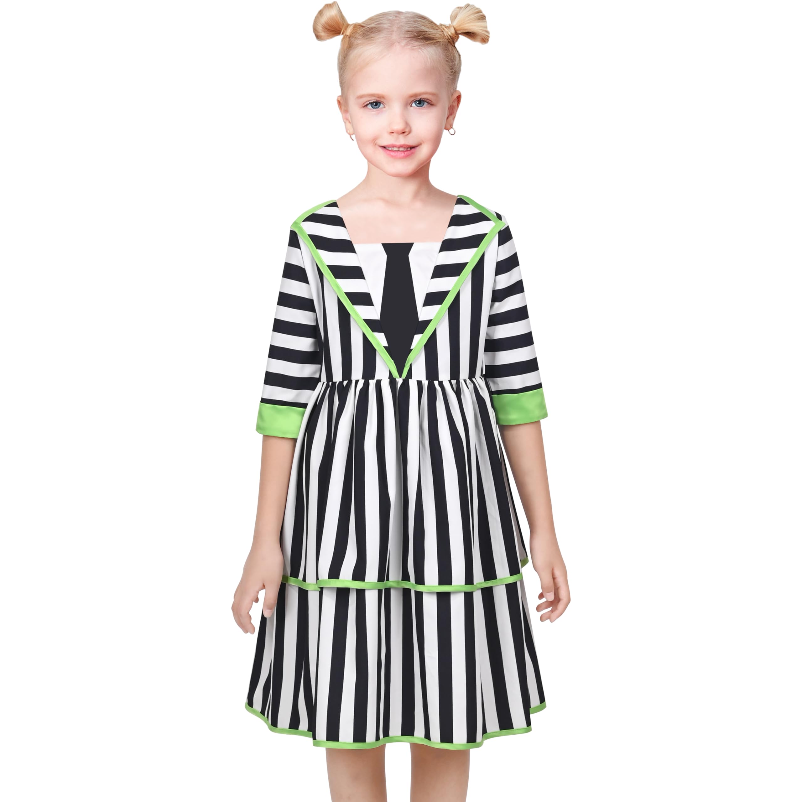 Sunny Fashion Girls Dress Black White Striped Gothic 1950s Retro Tiered Halloween Age 12 Years, Black Striped - Image 2