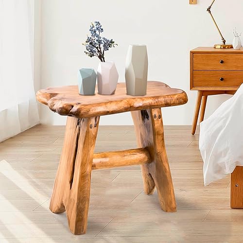 Miniatura 8 de Decoración de madera de hongo pequeño de 8 pulgadas, taburete de madera de borde vivo de diseño único, soporte de planta natural de forma libre para